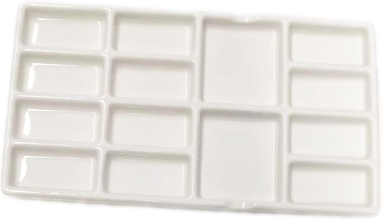 8 Inch White Ceramic Artist Paint Palette with 14 Wells