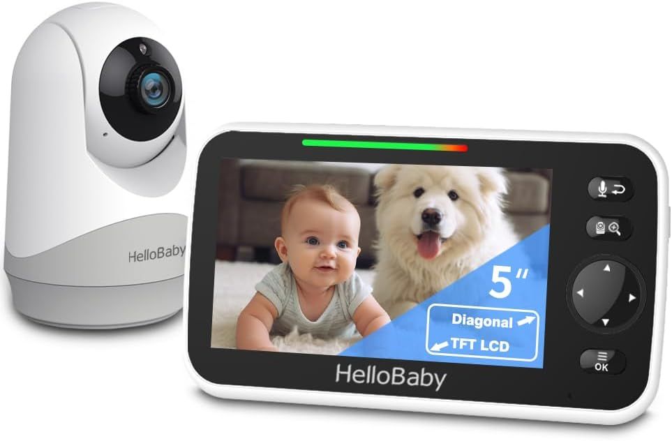 HelloBaby 5'' Black and White Wireless Baby Monitor with Night Vision