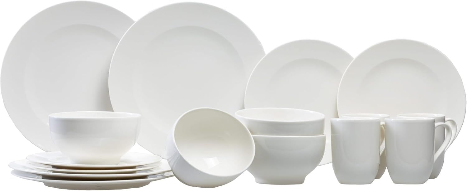 White Porcelain 16-Piece Dinnerware Set, Service for 4