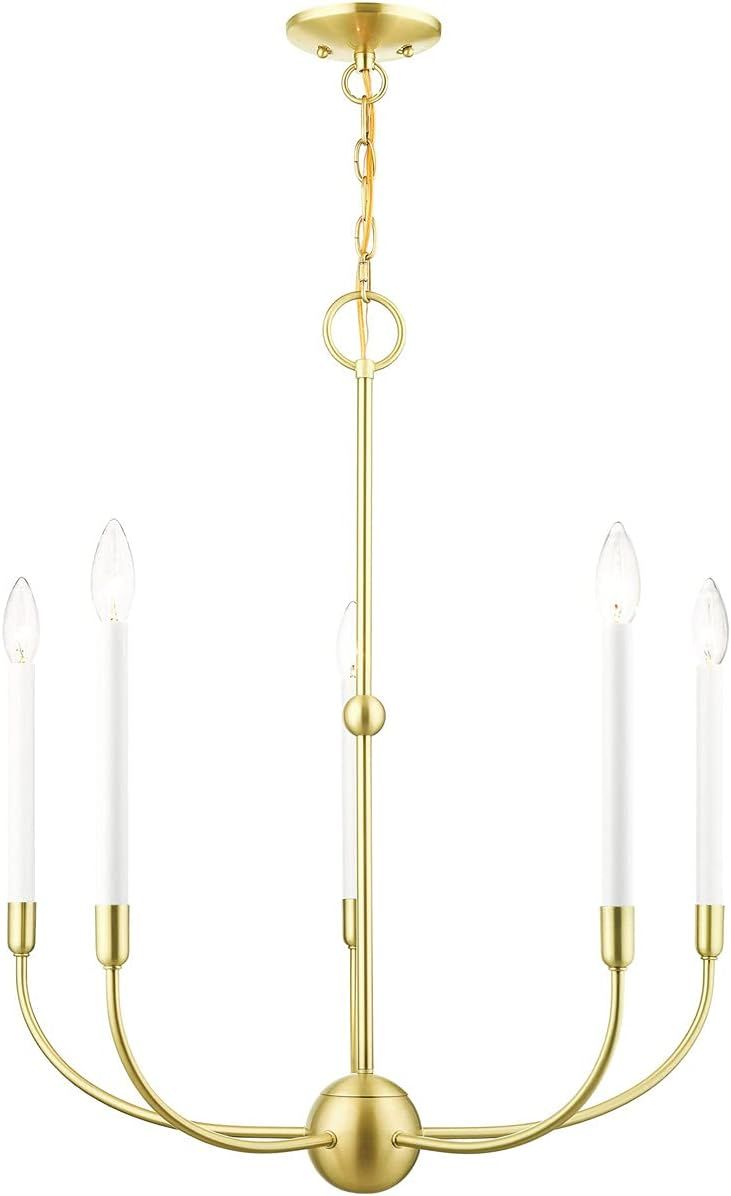 Satin Brass 5-Light Chandelier with Crystal Accents