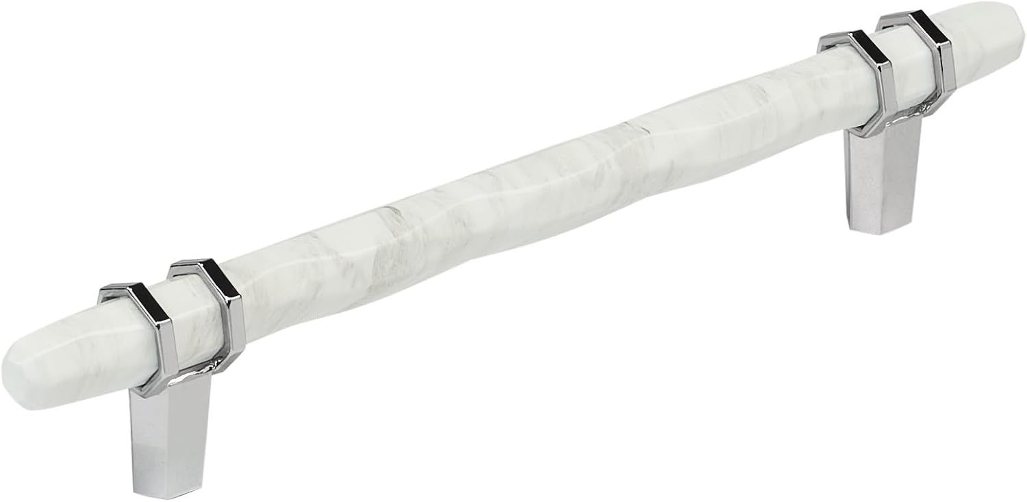 6-5/16 inch Marble White Polished Chrome Bar Pull