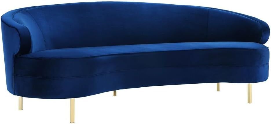 Elegant Navy Velvet Curved Sofa with Gold Stainless Steel Legs