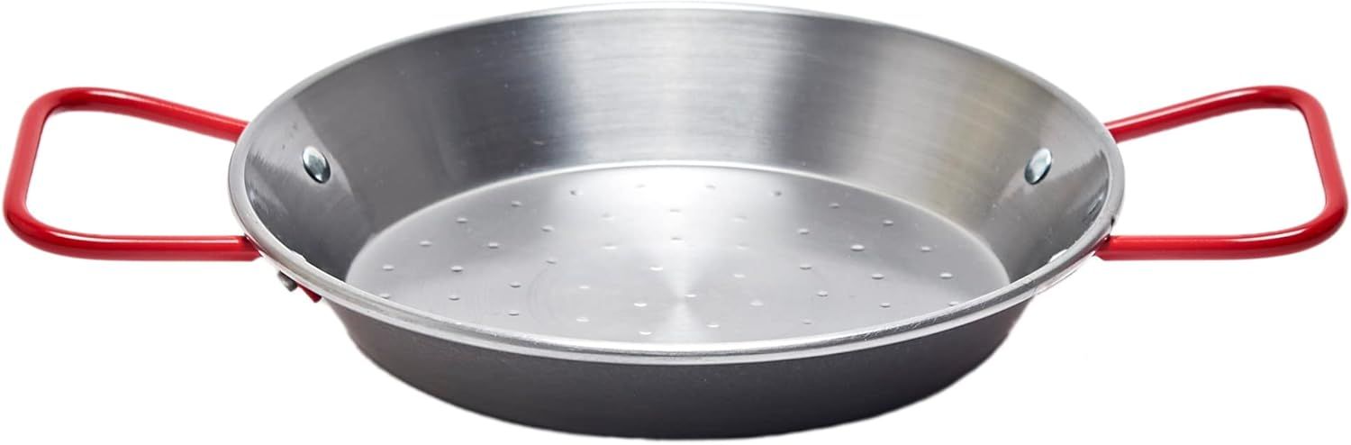 20 cm Polished Carbon Steel Paella Pan with Red Handles