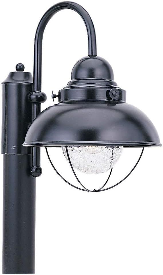 Black Outdoor Post Lantern with Clear Seeded Glass Shade