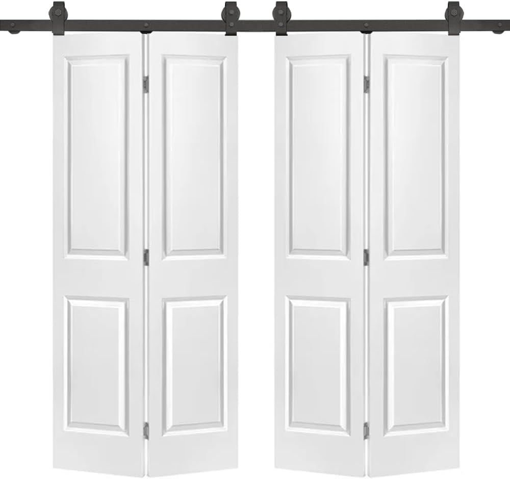 60" x 80" White MDF 2-Panel Bi-Fold Barn Door with Hardware Kit