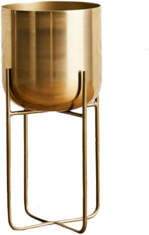 Modern Mid-Century Gold Metal Indoor Planter, 26" Tall