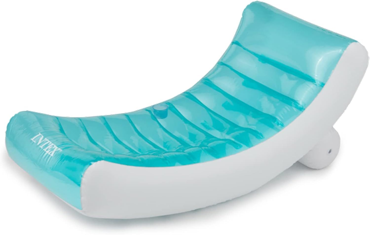 Ice Blue and White Inflatable Pool Lounger with Cup Holder