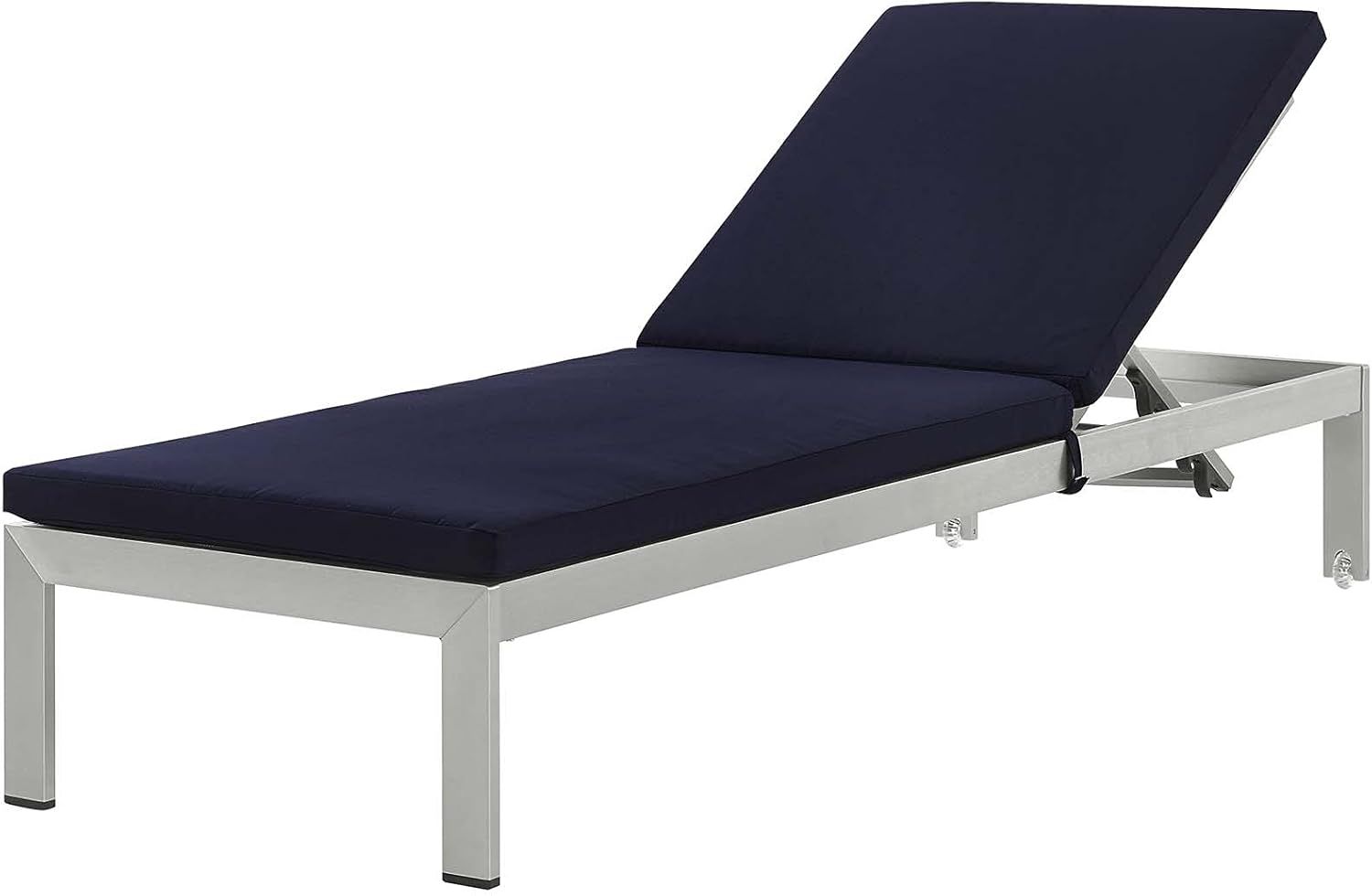 Navy Cushioned Aluminum Outdoor Chaise Lounge with Adjustable Backrest