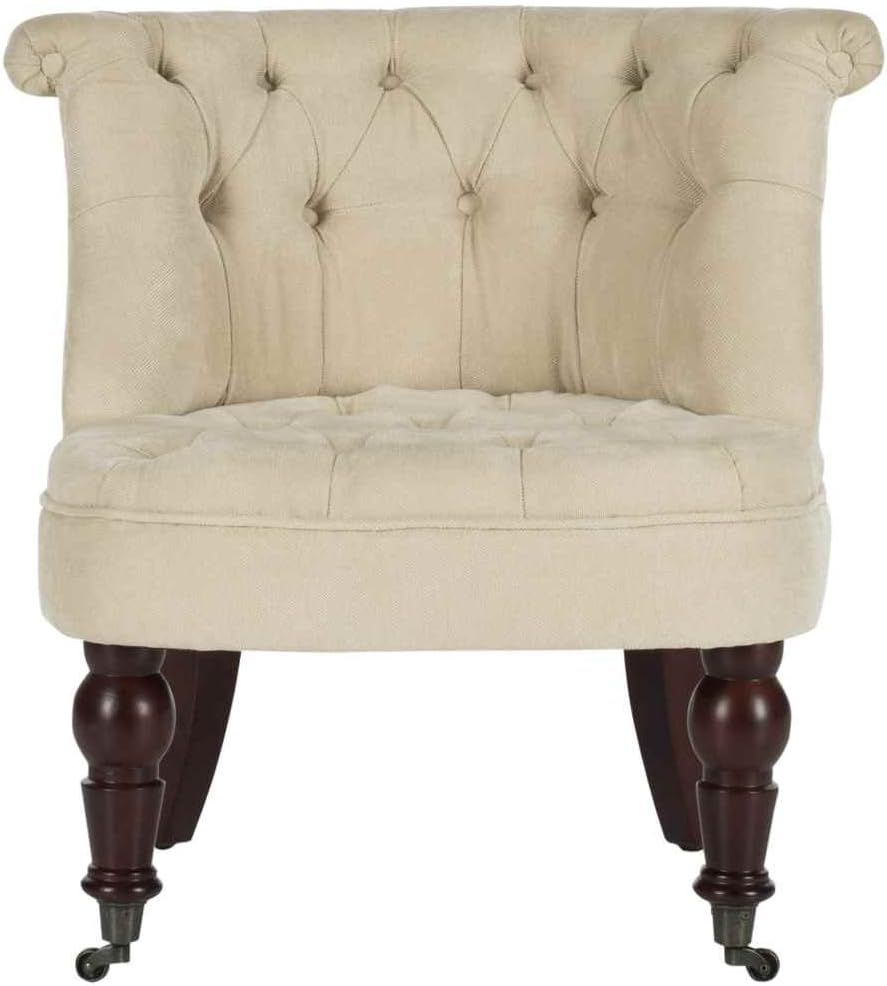 Natural Cream Tufted Armless Barrel Chair with Birch Wood Legs