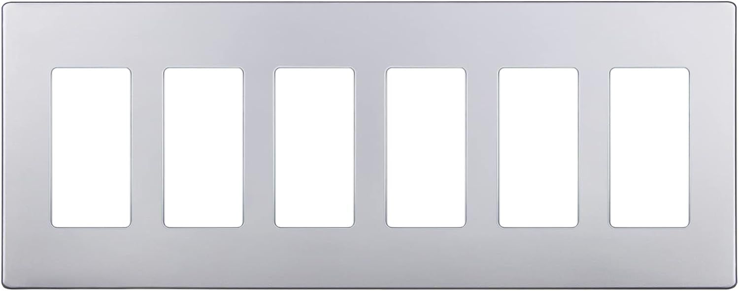 Silver 6-Gang Screwless Decorator Wall Plate