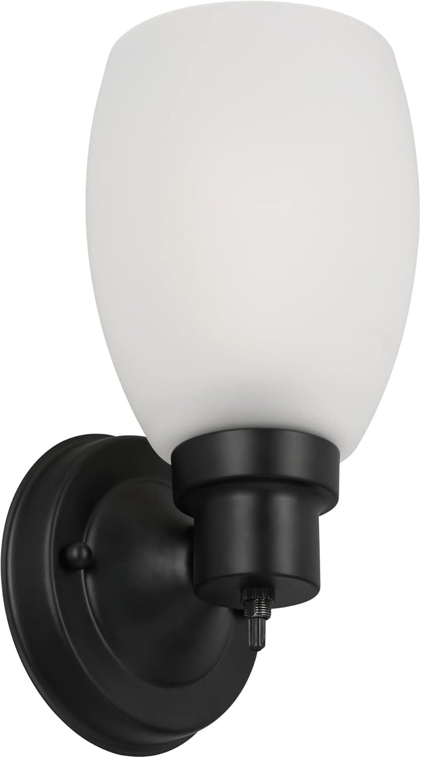 Lydia Matte Black Cylinder Wall Light with Frosted Glass Shade