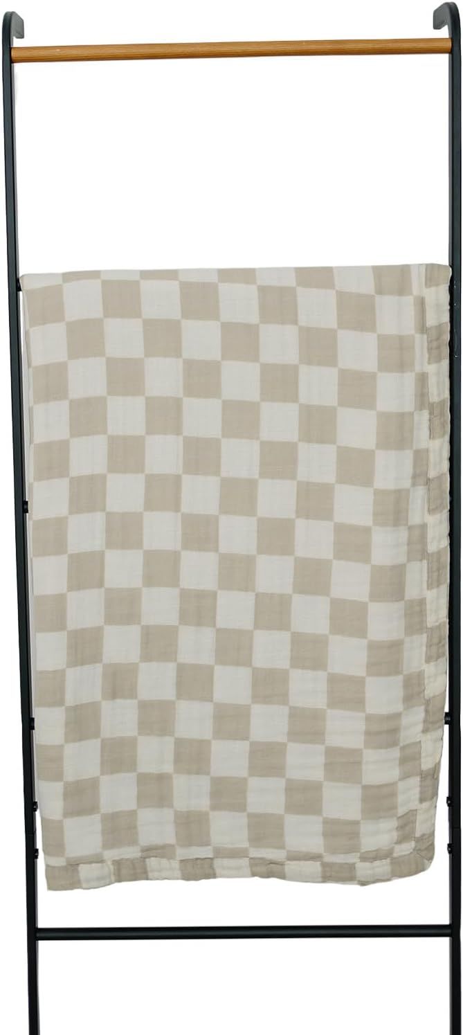 Taupe and White Checkered Cotton Muslin Baby Quilt