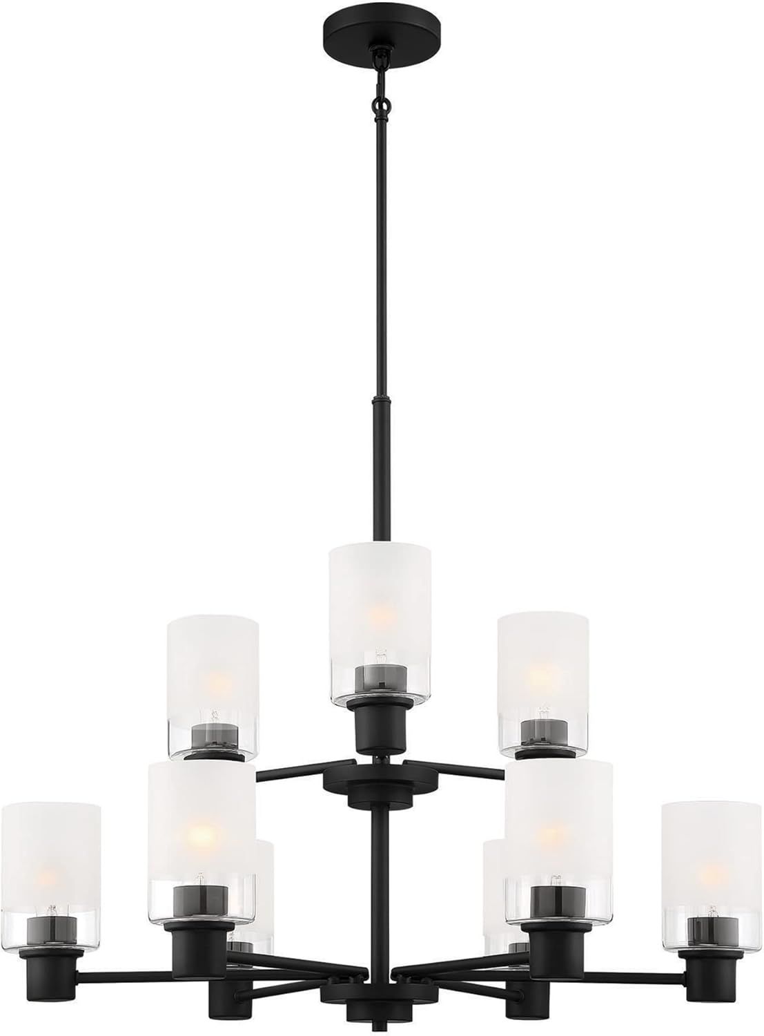 Matte Black 9-Light Chandelier with Clear and Etched Glass