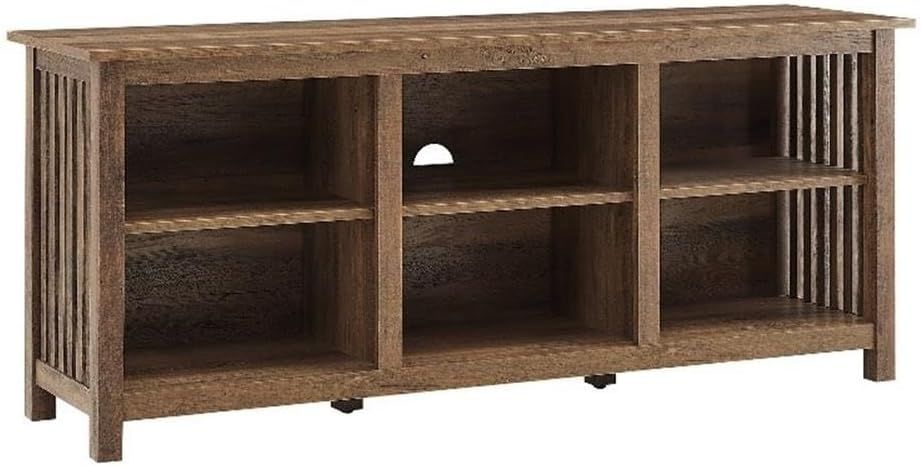 Rustic Oak Mission-Style Slat-Side TV Stand for 65 Inch TVs