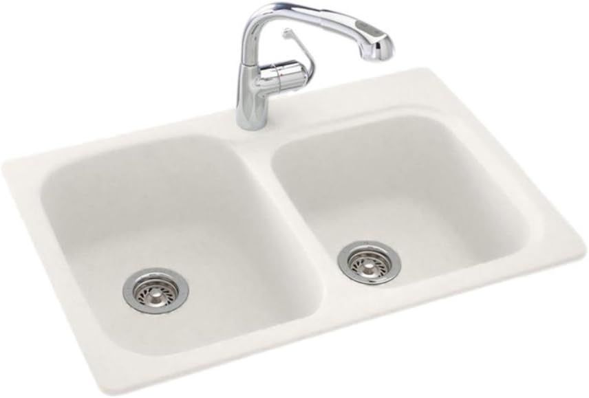 Bisque Solid Surface Double Bowl Rectangular Kitchen Sink