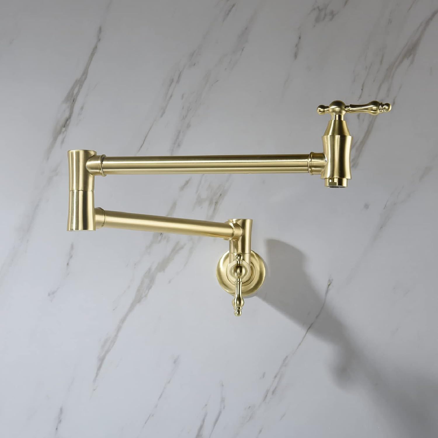 Brushed Gold Brass Wall-Mounted Pot Filler Faucet