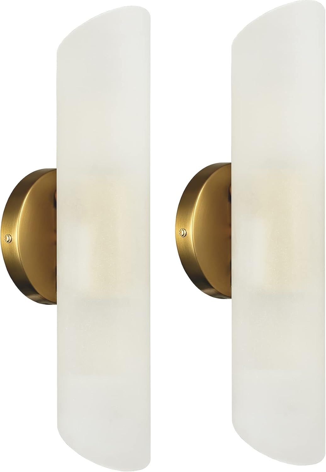 Modern Brass and Frosted Glass Cylinder Vanity Light Set