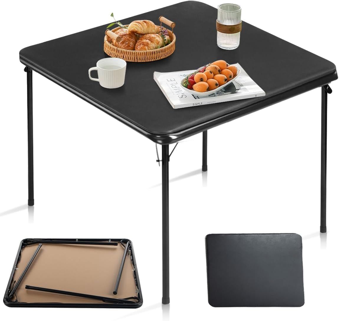 33.5" Black Metal Foldable Square Table for Indoor and Outdoor Use