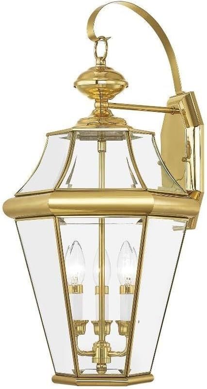 Polished Brass 3-Light Outdoor Wall Lantern with Clear Glass