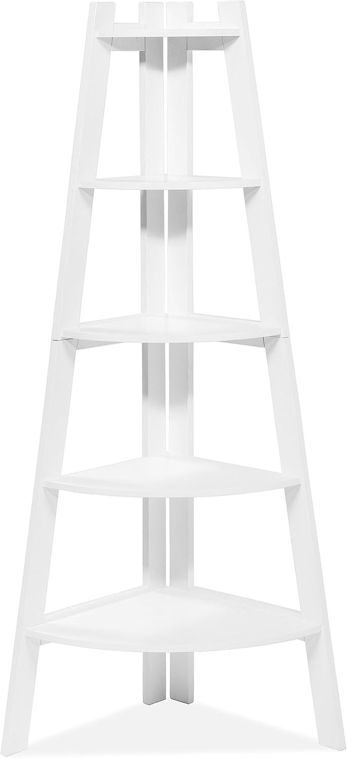 White Wood 5-Tier Corner Ladder Shelf