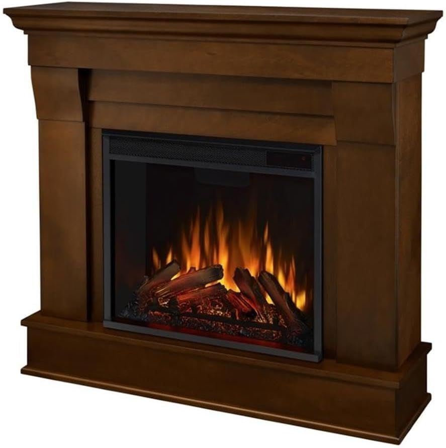 Espresso Solid Wood Electric Fireplace Mantel with Adjustable LED Flame