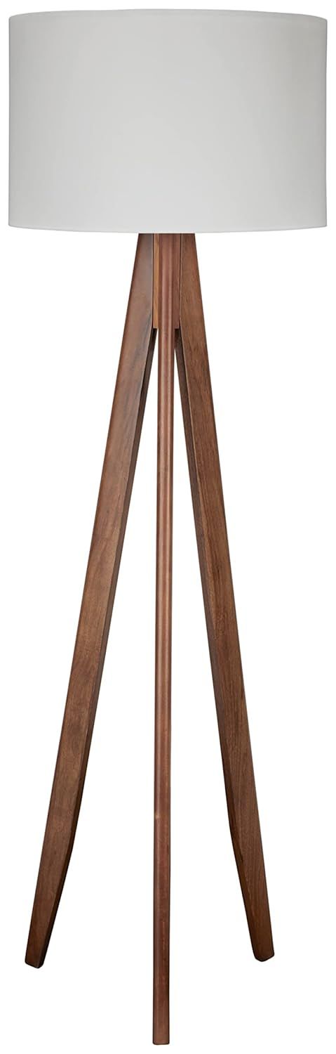 Contemporary Tripod Floor Lamp in Brown with Drum Shade