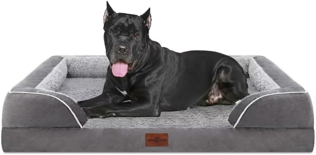 XXL Gray Orthopedic Waterproof Dog Bed with Bolster