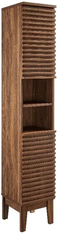 Walnut Tall Freestanding Cabinet with Adjustable Shelves