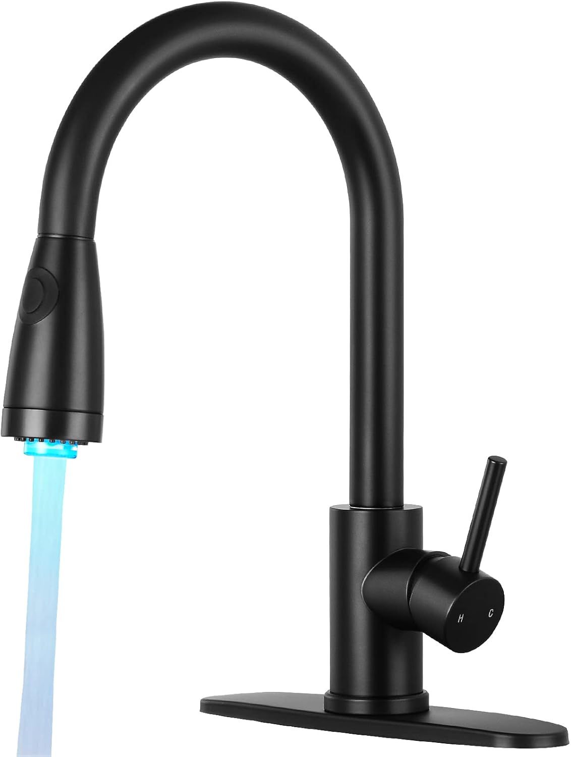 Matte Black Stainless Steel High-Arc Kitchen Faucet with LED Pull-Out Spray