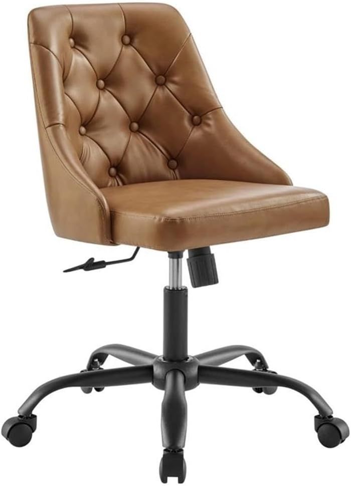 Black Tan Tufted Vegan Leather Swivel Office Chair