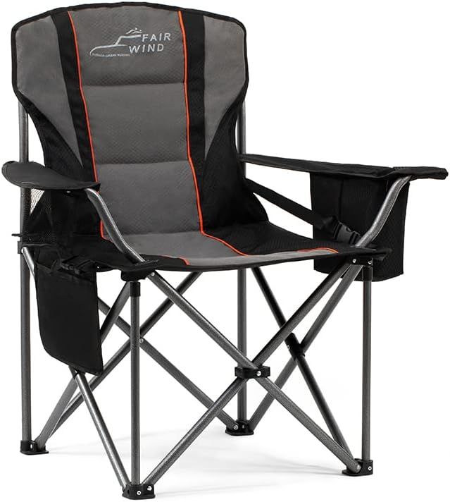 Oversized Black and Gray Alloy Steel Camping Chair with Lumbar Support