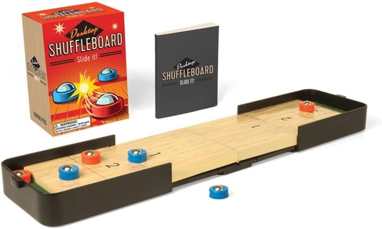 Compact Desktop Shuffleboard with Weighted Pucks