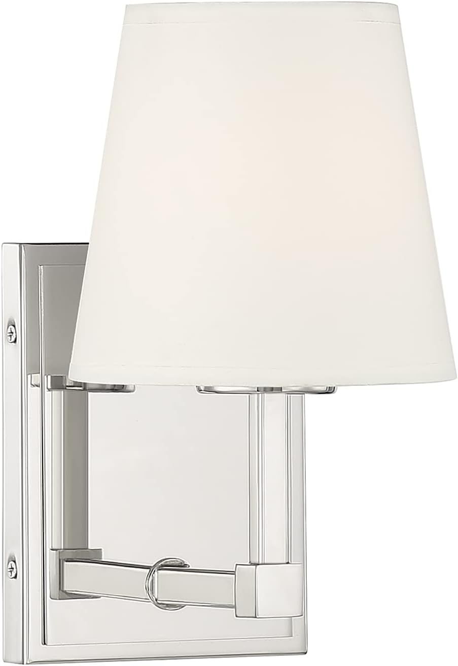 Polished Nickel 1-Light Wall Sconce with White Linen Shade