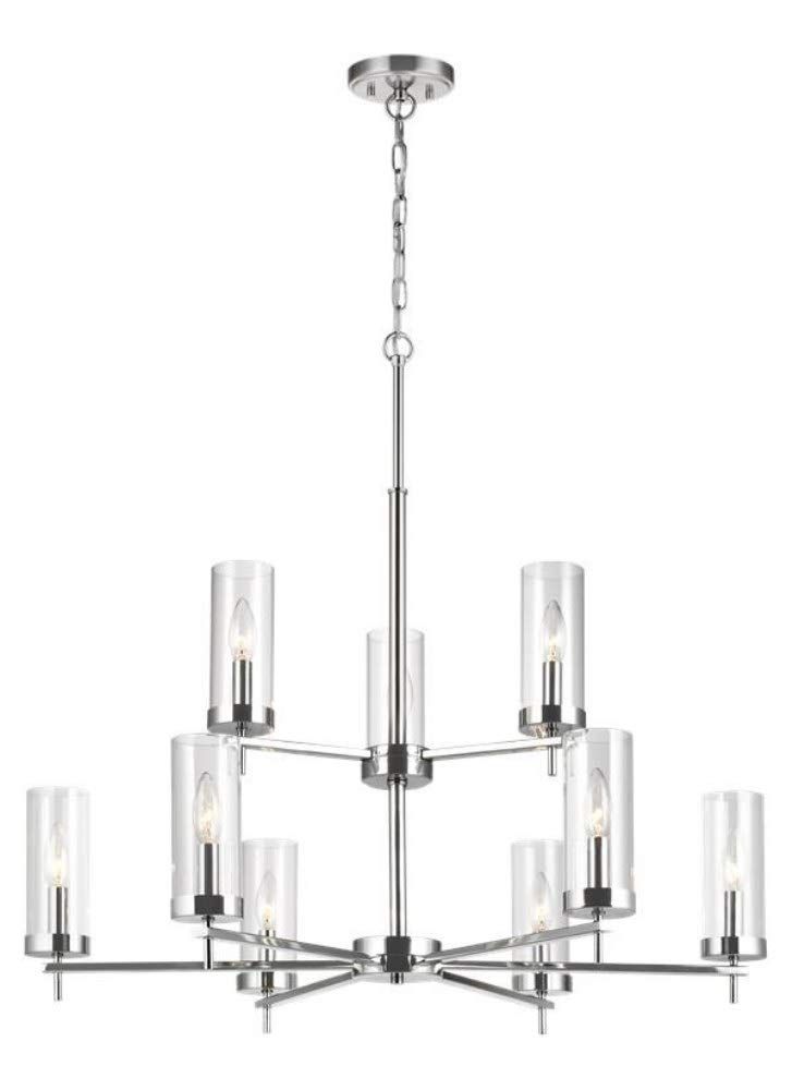 Zire Chrome 9-Light Chandelier with Clear Glass Shades