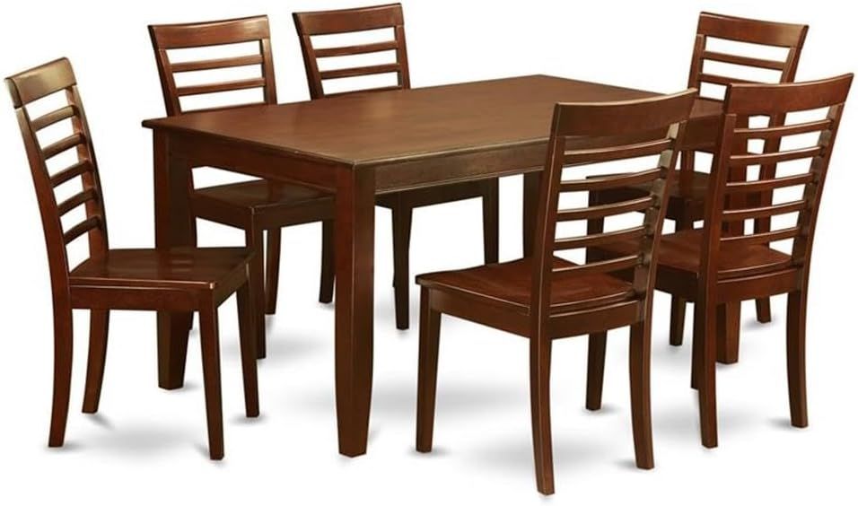 Mahogany 7-Piece Rectangular Dining Table Set with Ladder Back Chairs