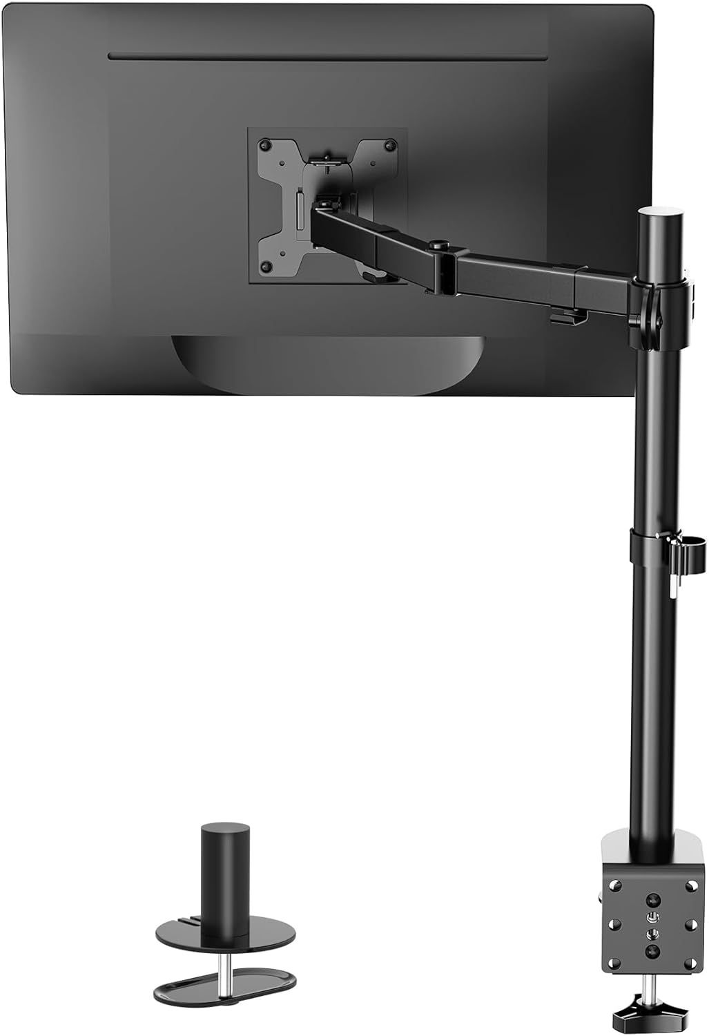 Black Adjustable Single Monitor Desk Mount with Riser