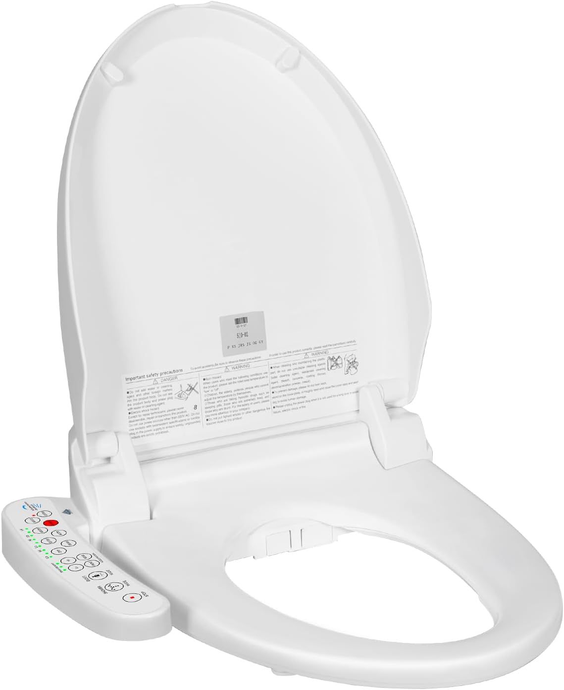 White Electric Heated Elongated Bidet Toilet Seat with Night Light