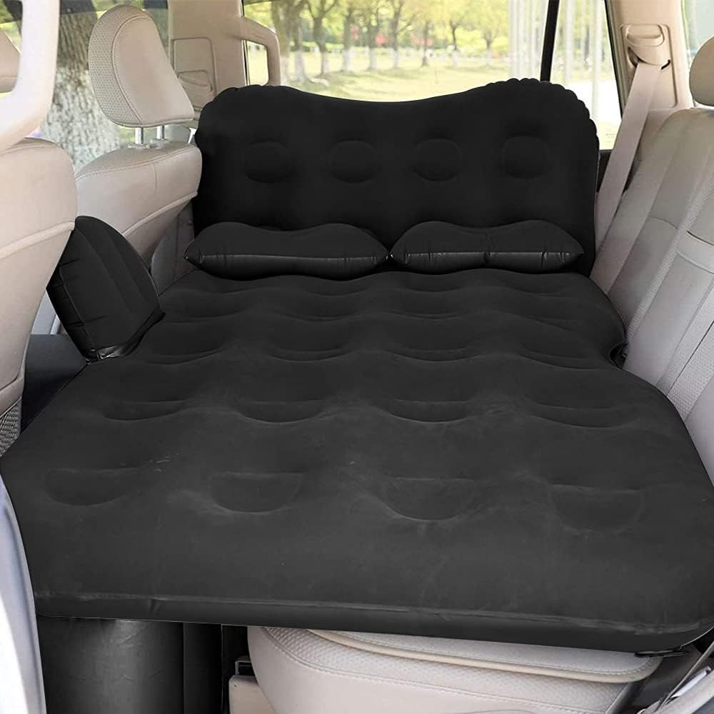 Black PVC Inflatable Car Air Mattress with Pump and Pillows