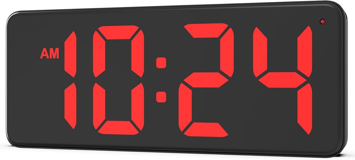 Rectangular Black LED Digital Wall Clock with Auto-Dimming