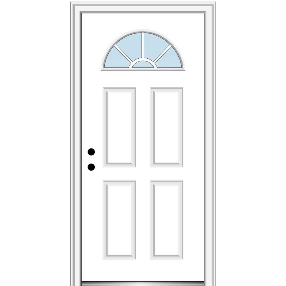 White Fiberglass 34" x 80" Prehung Front Door with Wagon Wheel Lite