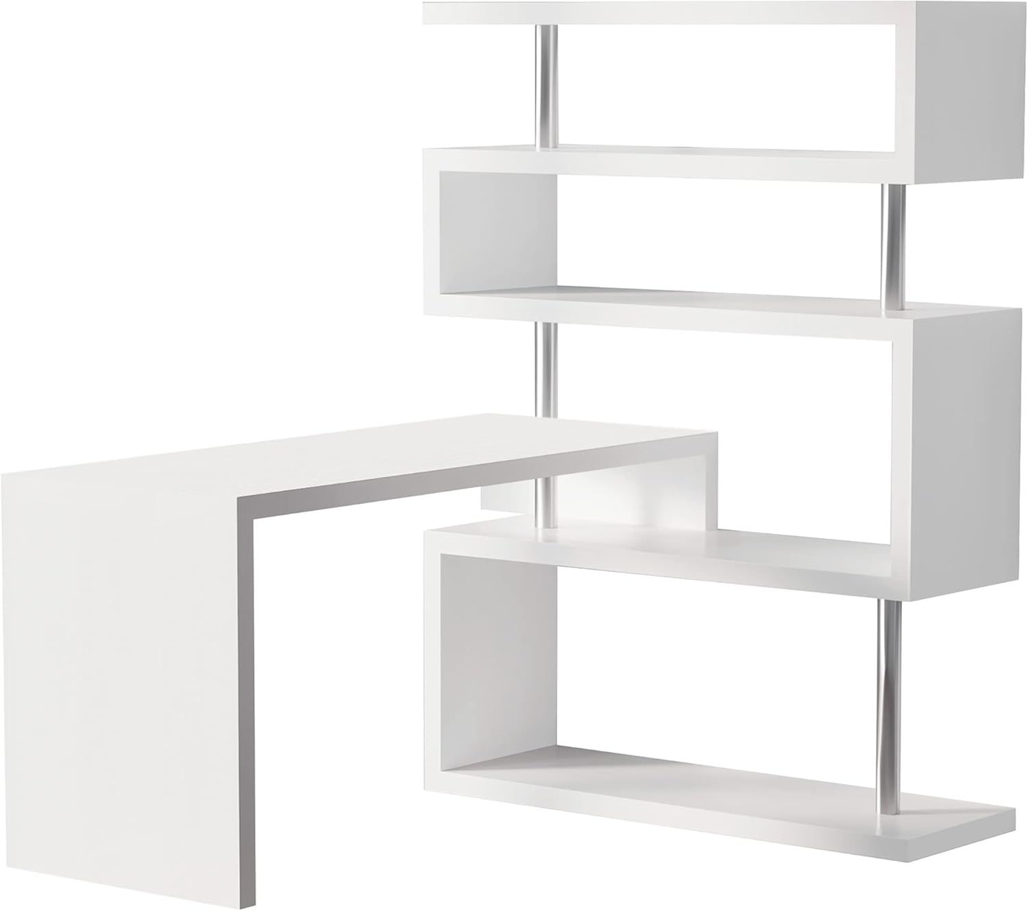 White Foldable L-Shaped Corner Writing Desk with Shelves