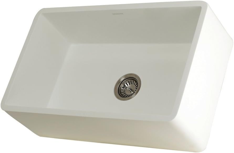 Matte White Stone Farmhouse Single Bowl Kitchen Sink, 30"