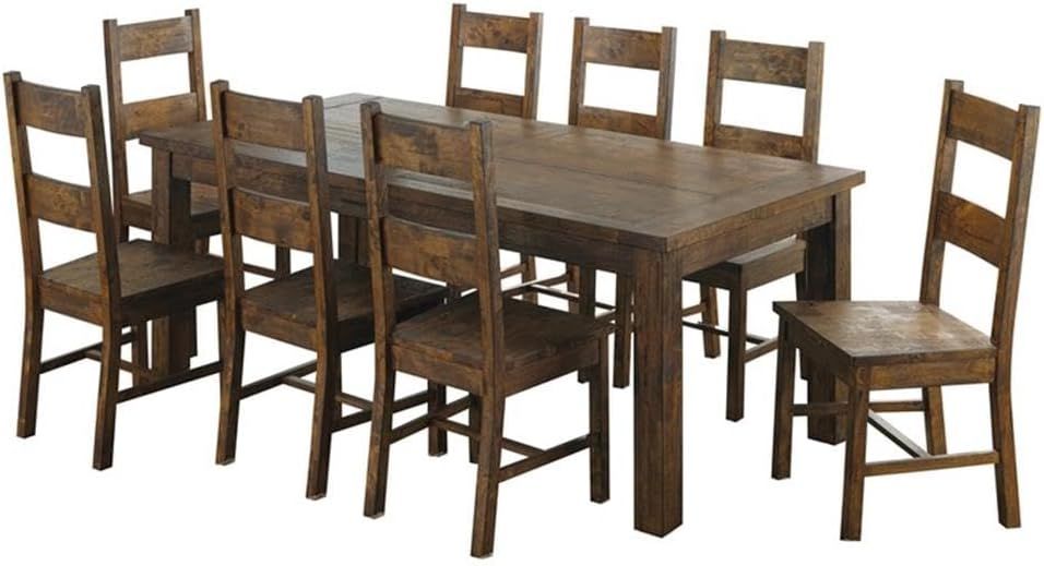 Rustic Golden Brown 9-Piece Dining Set with Ladder-Back Chairs