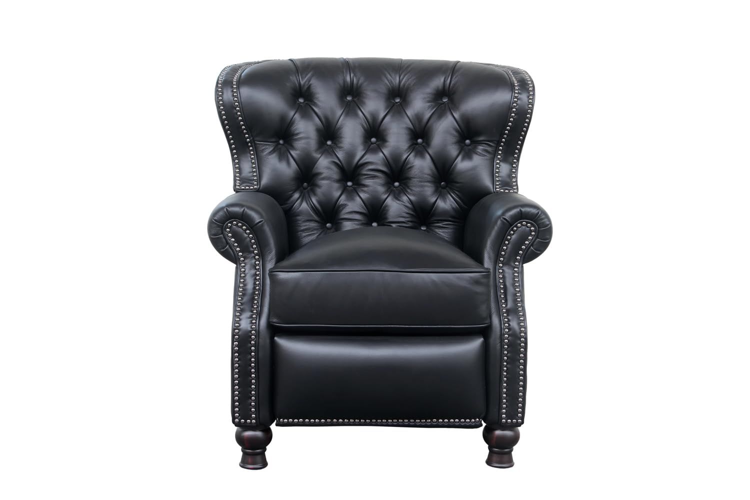 Presidential Black Leather Handcrafted Recliner with Wood Accents