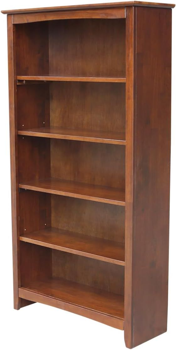 Transitional 60" Espresso Solid Wood Adjustable Bookcase