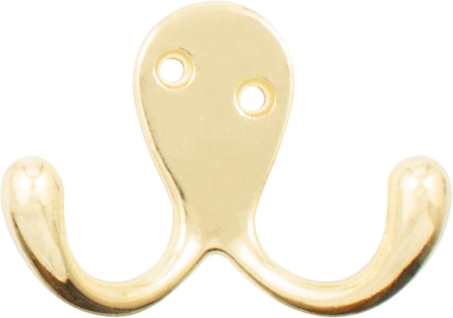 Polished Brass Double Robe Hook with Mounting Hardware