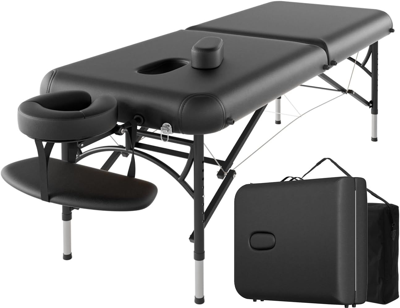 84" Black PU Leather Portable Massage Table with Aluminum Legs