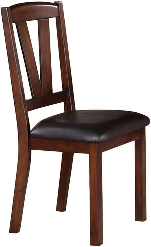 Brown Leather Upholstered Wood Side Chair Set