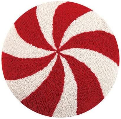 Candycane Red and White Round Wool Hook Pillow