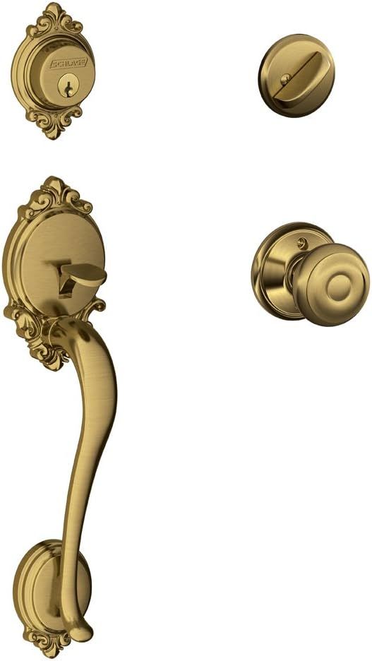 Antique Brass Single Cylinder Handleset with Georgian Knob